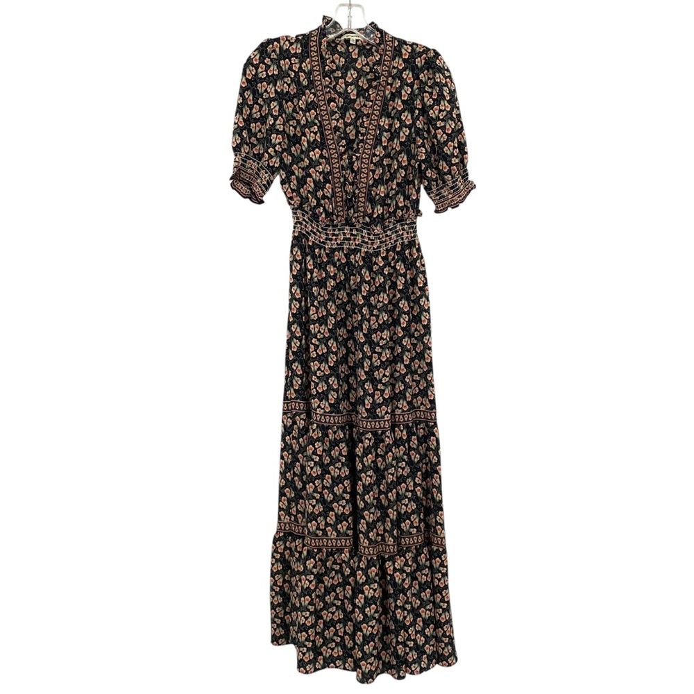 Max Studio Floral Print Tiered Crep Midi Dress Boho Prairie